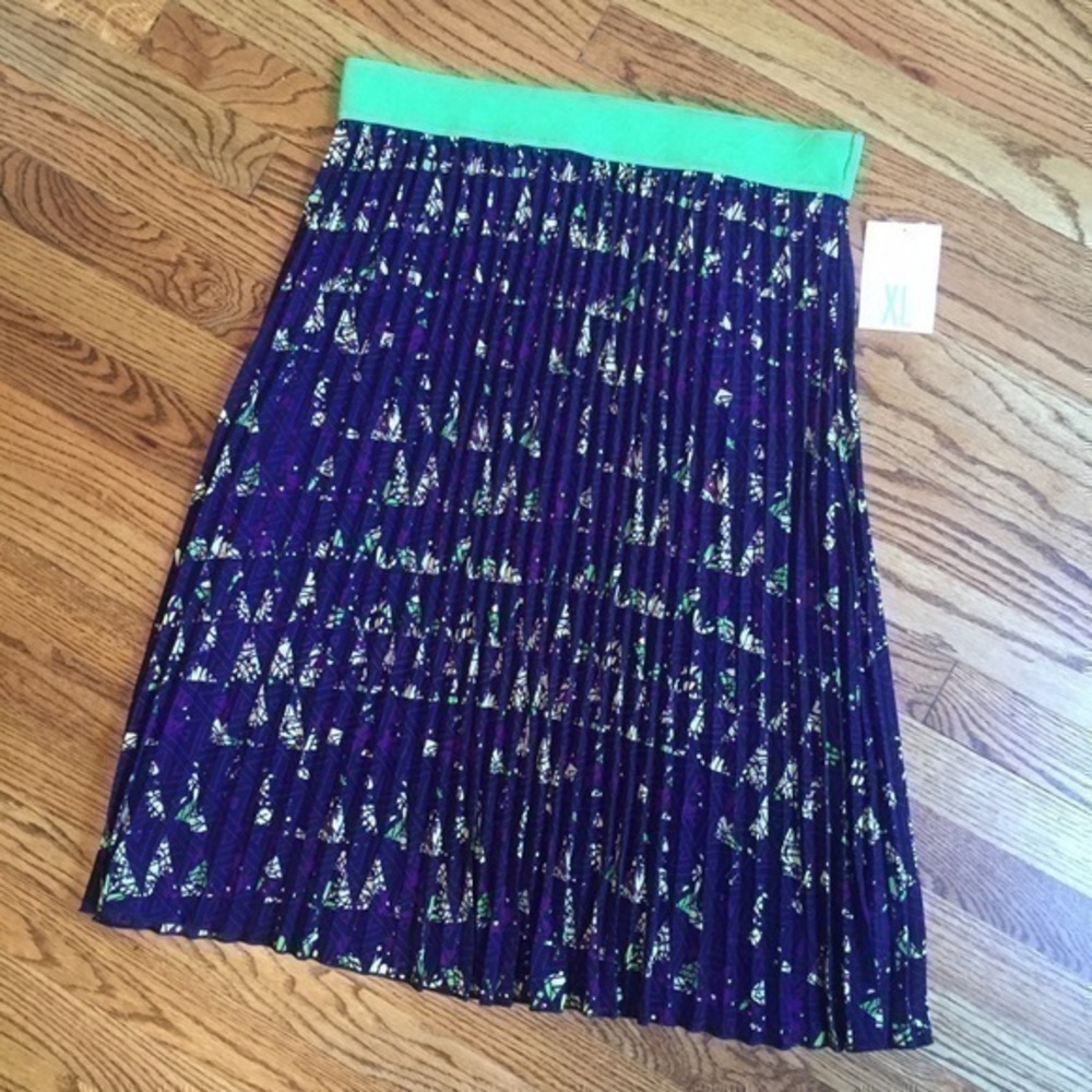 New LuLaRoe Purple Indigo Jill Pleated Accordion Polyester Skirt Sz 18 to 20